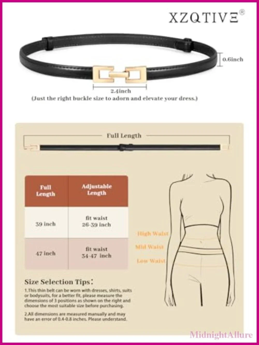 Women's Faux Leather Skinny Belt Adjustable Slide Buckle Slim Waist Belt for